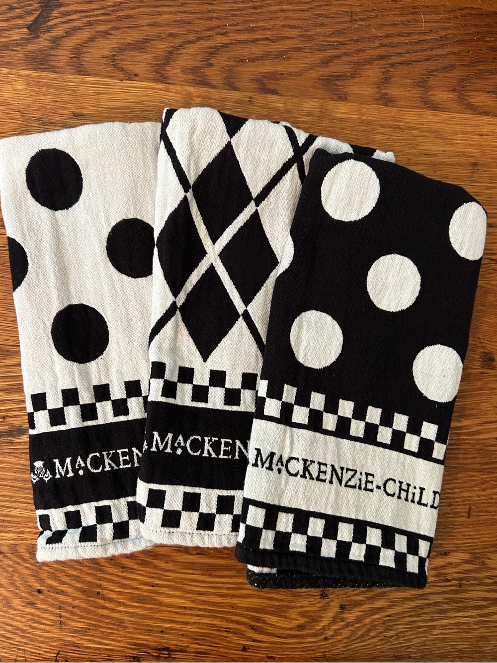 MacKenzie-Childs Black and White Diamond-Check Towel Set